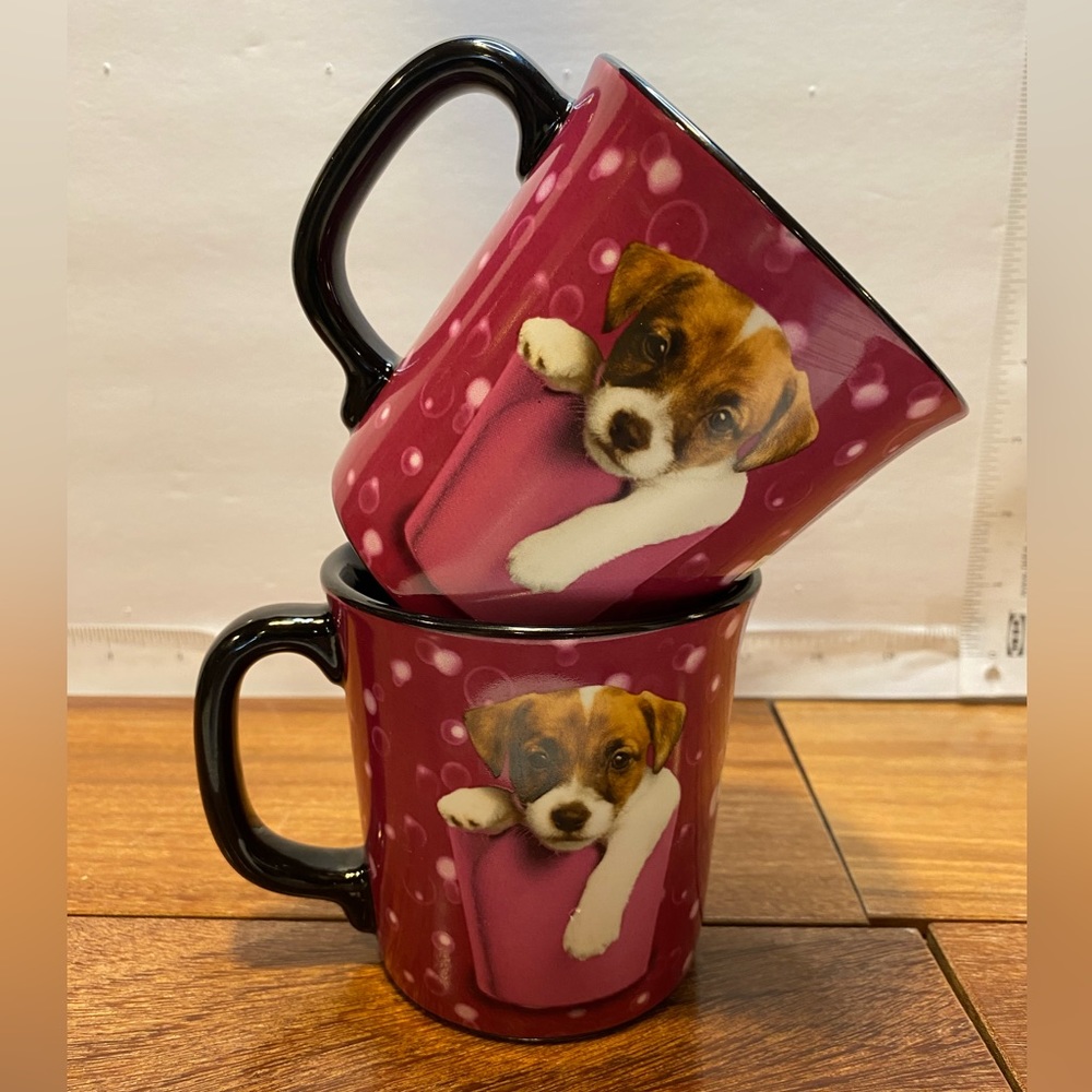 Keith Kimberlin Puppy Coffee Mug Set- 2 Jack Russell Terrier Mugs / Cups